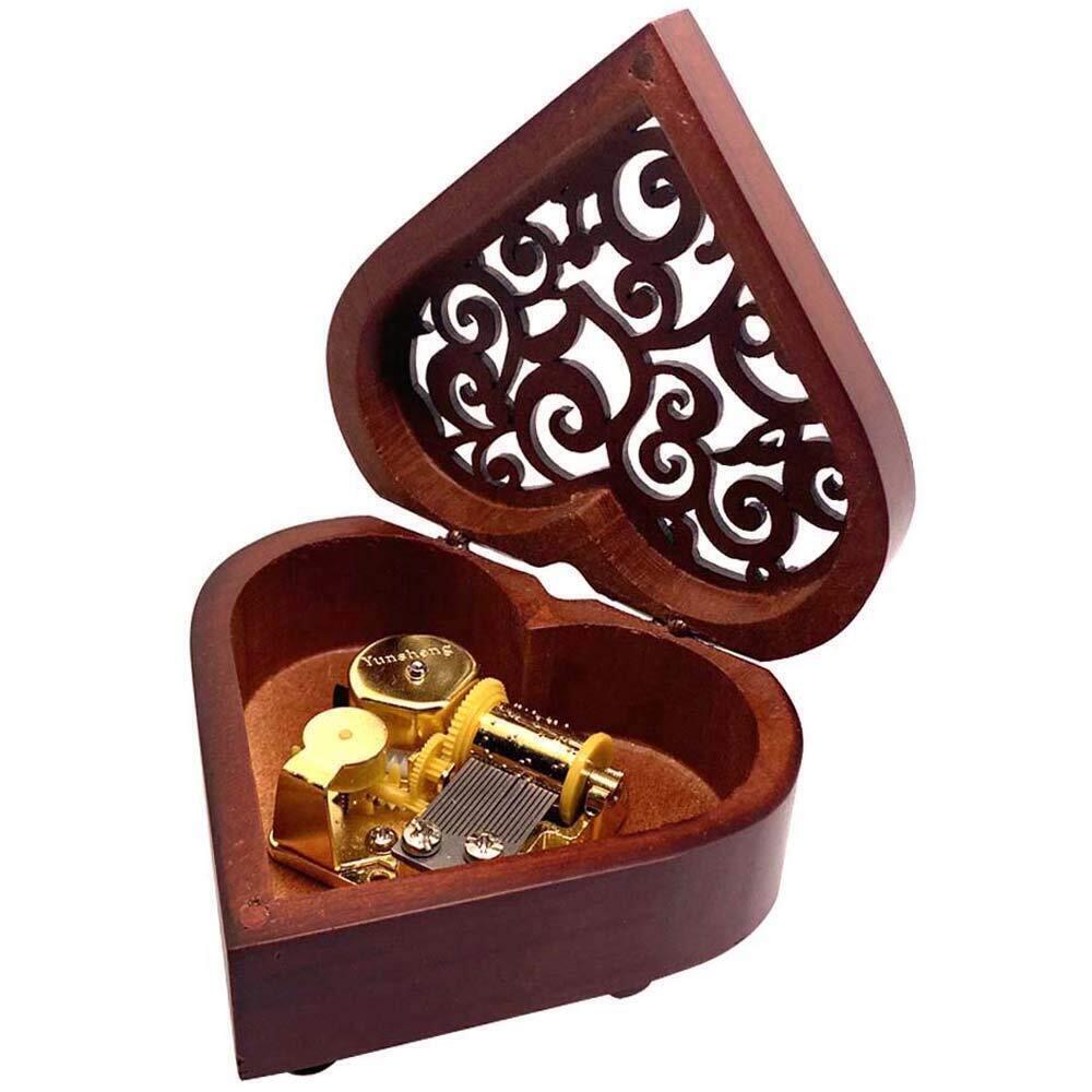 3559 Edelweiss Music Box, Heart Shaped Vintage Hollow Out Wood Mechanism